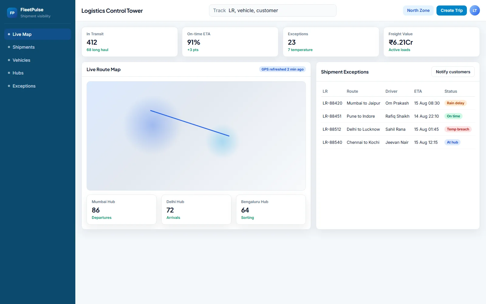 Logistics Tracking Portal desktop interface