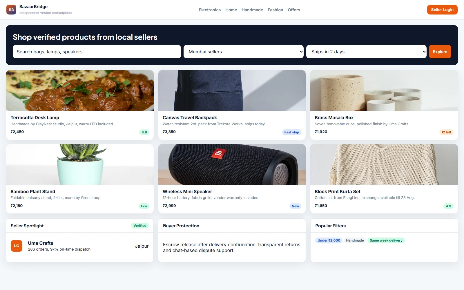 Vendor Marketplace Platform desktop interface